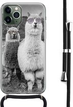 iPhone 11 Pro hoesje met koord - Lama cool hipster | Apple iPhone 11 Pro crossbody case | Zwart, Transparant | Geometrisch patroon