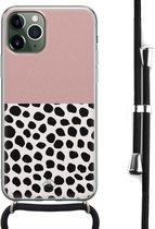 iPhone 11 Pro hoesje met koord - Stippen roze | Apple iPhone 11 Pro crossbody case | Zwart, Transparant | Gestipt