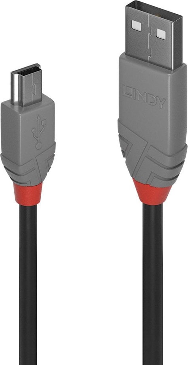 Lindy 36724 3m USB A Mini-USB B Mannelijk Mannelijk Zwart USB-kabel