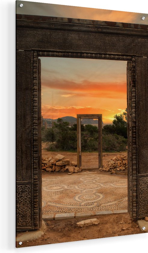 Artaza Glasschilderij - Cale Llentia Deur Opening in Ibiza  - 50x75 - Plexiglas Schilderij - Foto op Glas