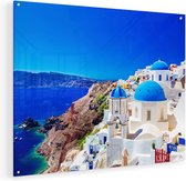 Artaza Glasschilderij - Blauwe Huizen met Koepels in Griekenland - 75x60 - Plexiglas Schilderij - Foto op Glas