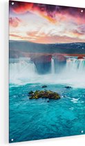 Artaza Glasschilderij - Watervallen Op Het Blauwe Water In IJsland - 40x60 - Plexiglas Schilderij - Foto op Glas