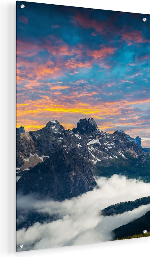 Artaza Glasschilderij - Bergen Landschap Met Wolken In Italië - 40x60 - Plexiglas Schilderij - Foto op Glas