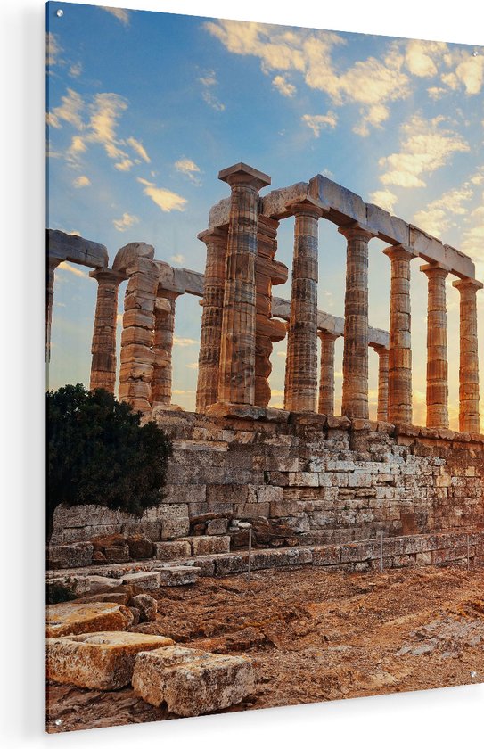 Artaza Glasschilderij - Tempel van Poseidon in Athene, Griekenland - 75x100 - Groot - Plexiglas Schilderij - Foto op Glas