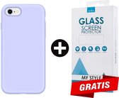 Siliconen Backcover Hoesje iPhone 8 PaarsBookcase Hoesje Patroon Met Pasjeshouder iPhone 8 Blauw - Gratis Screen Protector - Telefoonhoesje - Smartphonehoesje