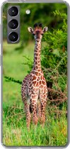 Geschikt voor Samsung Galaxy S21 hoesje - Baby - Giraffe - Planten - Siliconen Telefoonhoesje