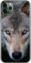Telefoonhoesje Geschikt voor iPhone 11 Pro Max hoesje - Wolf - Portret - Zwart - Siliconen Telefoonhoesje