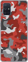 Geschikt voor Samsung Galaxy A71 hoesje - Rood met grijs camouflage patroon - Siliconen Telefoonhoesje
