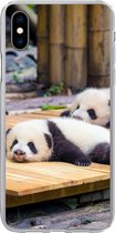 Geschikt voor iPhone Xs Max hoesje - Panda's - Vloer - Hout - Siliconen Telefoonhoesje