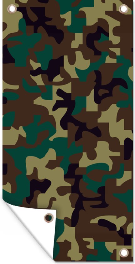 Décoration murale d'extérieur Motif camouflage aux couleurs sombres - 80x160 cm - Toile de jardin - Poster extérieur