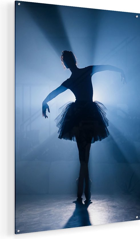 Artaza Glasschilderij - Ballerina Silhouet - Ballet - 80x120 - Groot - Plexiglas Schilderij - Foto op Glas