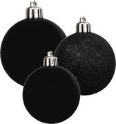 Kerstversiering set kerstballen in het zwart 6 - 8 cm pakket - 48x stuks - mat/glans/glitter mix