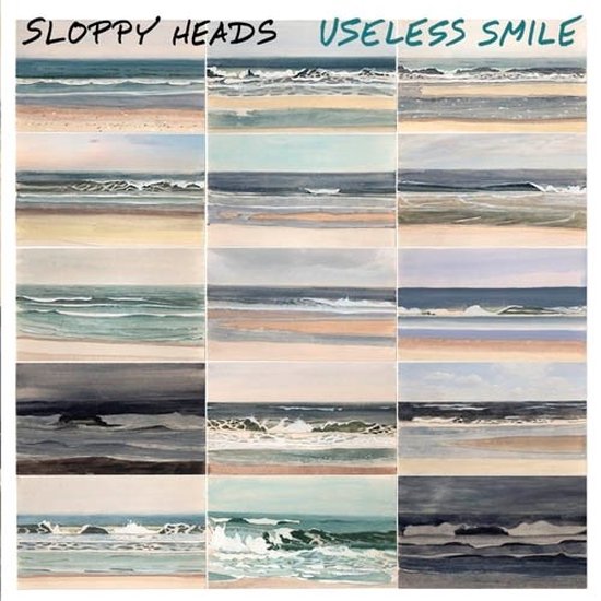 Albumhoes met 24 kleine schilderijen van zeegezichten, met de tekst 'SLOPPY HEADS USELESS SMILE'.