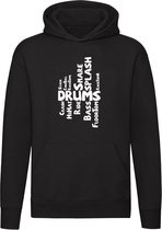 Drums | Unisex | Trui | Sweater | Hoodie | Capuchon | Zwart | Tekst | Muziek Instrumenten | Klanken