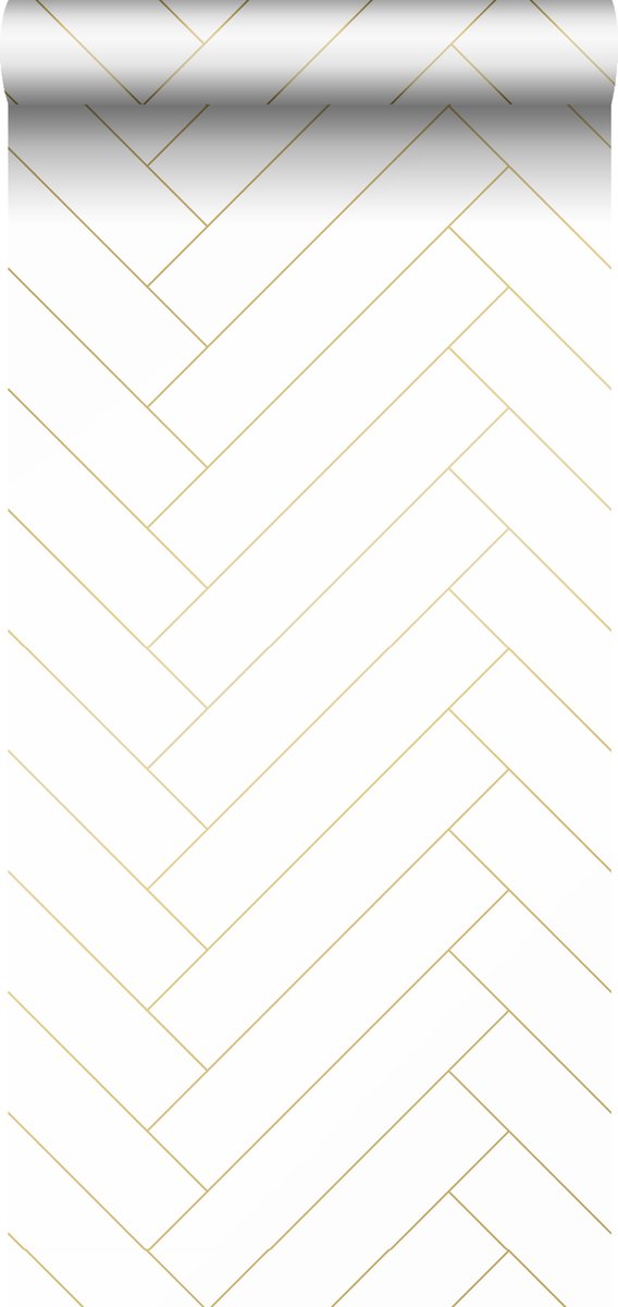 ESTAhome behang visgraat-motief wit en goud - 139308 - 0,53 x 10,05 m
