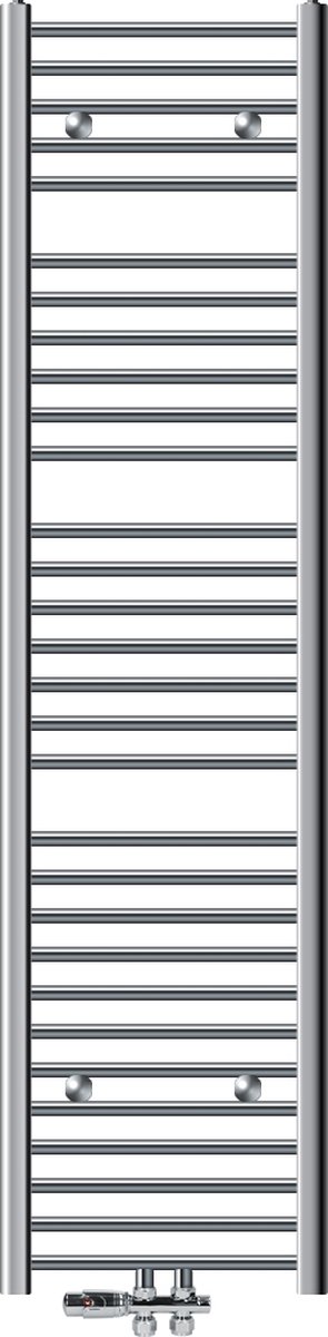 Badkamer radiator middenaansluiting 400x1800 mm chroom recht met voetaansluitset LuxeBath
