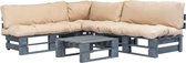 vidaXL 4-delige Loungeset pallet met zandkleurige kussens hout