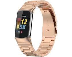 By Qubix - Compatible Fitbit bandje - Metalen bandje - Rosé goud - Geschikt voor Fitbit Charge 5 - Fitbit Charge 6 - Horlogeband - smartwatchbandje