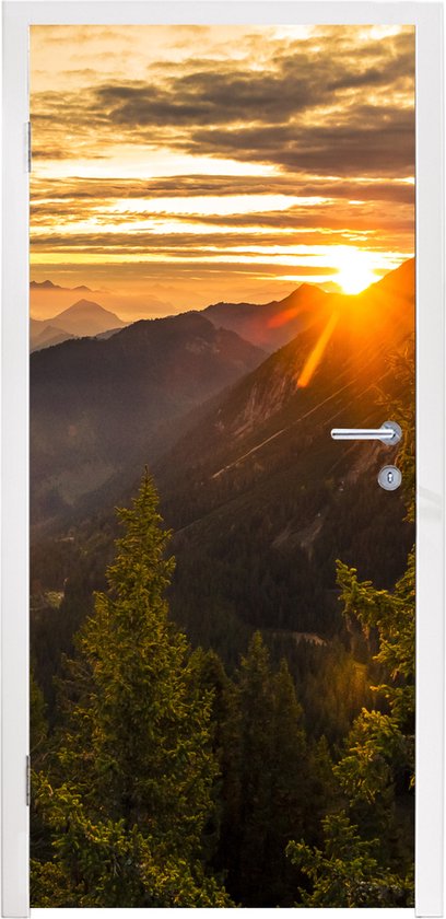 Deursticker Alpen - Berg - Zon - 90x205 cm - Deurposter