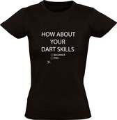 Dart Skills | Dames T-shirt | Zwart | Beginner | Pro | Kampioen | Techniek | Bar | Kroeg