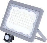 LED Bouwlamp met Sensor - Igan Zuino - 50 Watt - Helder/Koud Wit 6500K - Waterdicht IP65 - Kantelbaar - Mat Grijs - Aluminium