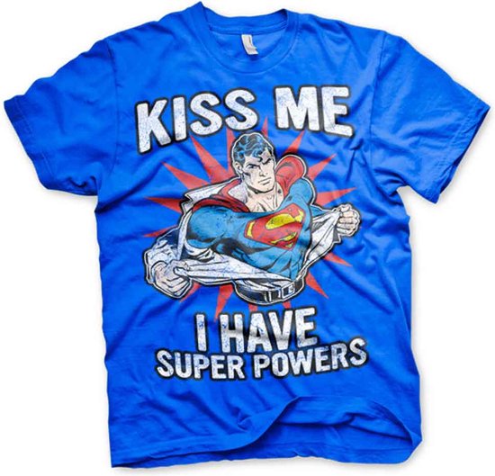 SUPERMAN - T-Shirt Kiss Me I Have Super Powers - Blue (L)