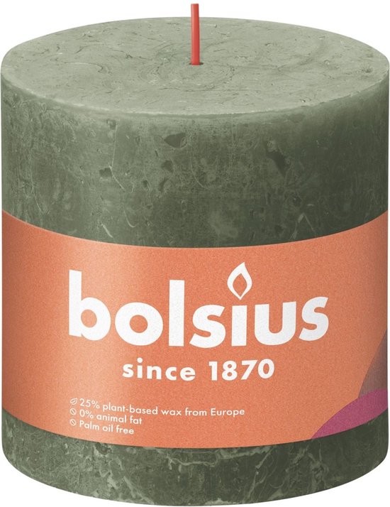 Bolsius Stompkaars Fresh Olive Ø100 mm - Hoogte 10 cm - Olijfgroen - 62 branduren