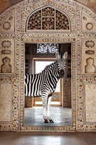 80 x 120 cm - Glasschilderij - Zebra in verlaten gebouw - schilderij fotokunst - foto print op glas