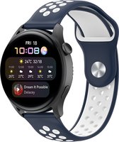 Siliconen Smartwatch bandje - Geschikt voor  Huawei Watch 3 - Pro sport band - blauw/wit - Strap-it Horlogeband / Polsband / Armband