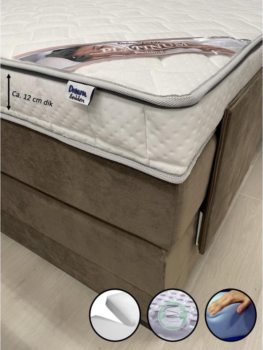 dreambedden Splittopper Micropocketvering 140x210 - Platinum - 12 cm dik - Bamboo Hoes - HR55 Koudschuim - Topdekmatras split Wit