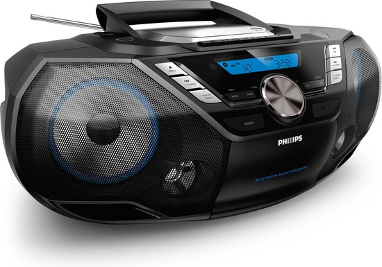 PHILIPS AZB798T / 12 Cd-Geluidsmachine, Cd-Speler Draagbaar (Radio Dab +, Bluetooth, Cd, Mp3-Cd, Usb, Cassette, Alles-In-Één Geluidssysteem) Zwart