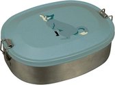 broodtrommel Wolf 19 x 14 x 5,8 cm RVS blauw/zilver