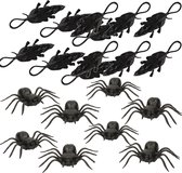Horror enge beestjes decoratie dieren set 20-delig - Spinnen en ratten/muizen - Halloween thema versiering
