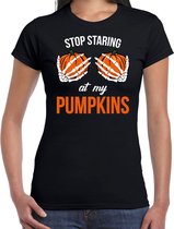 Halloween - Stop staring at my pumpkins / skelet halloween verkleed t-shirt zwart voor dames - horror shirt / kleding / kostuum L