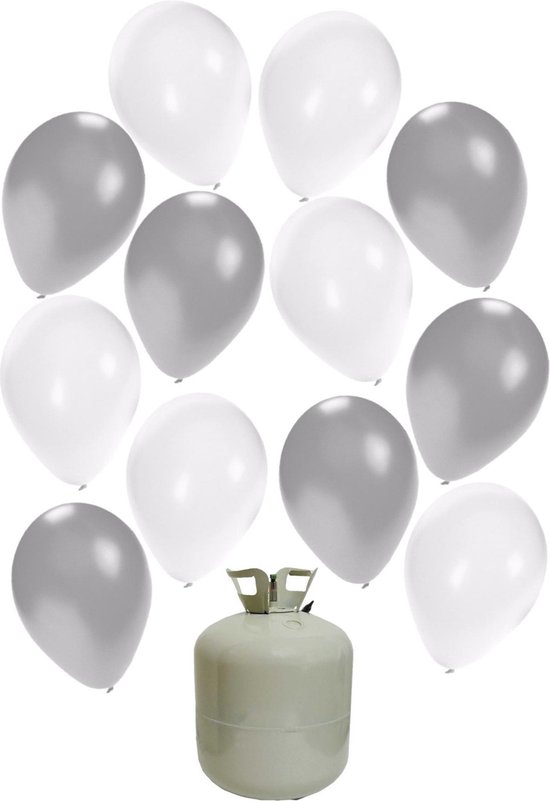 50x Ballons Hélium 27 cm blanc/argent + bonbonne/cylindre hélium - Mariage  - Mariage -... | bol