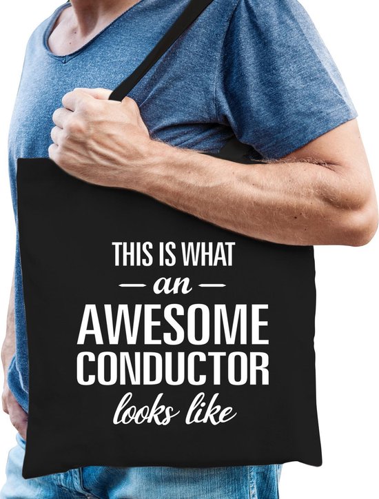 Awesome conductor / geweldige dirigent cadeau tas zwart voor dames en heren - kado / verjaardag / beroep cadeau tas