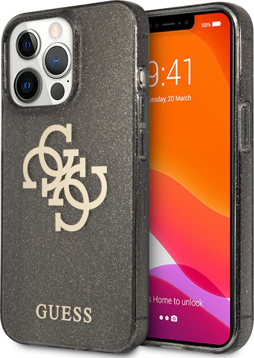 Guess Glitters Backcase iPhone 13 Pro Max hoesje Zwart