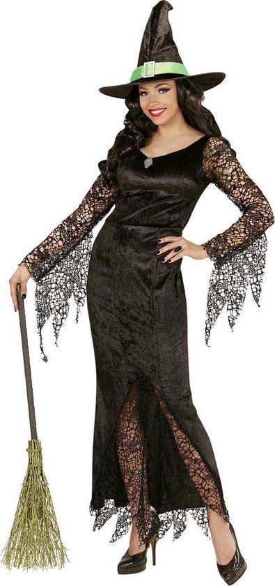 Widmann - Heks & Spider Lady & Voodoo & Duistere Religie Kostuum - Ms Everblack Heks - Vrouw - Zwart - Large - Halloween - Verkleedkleding