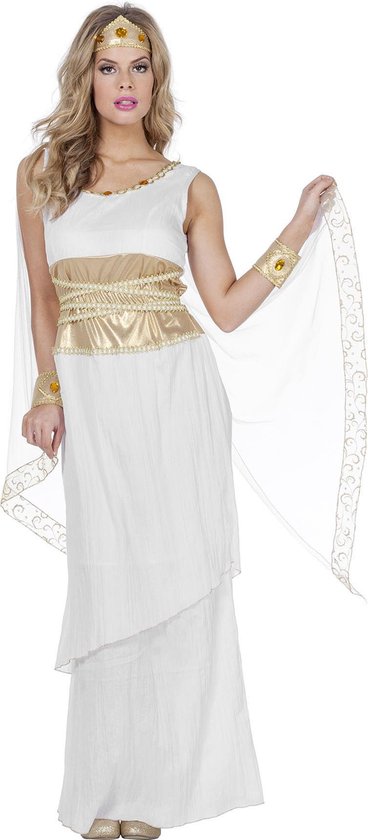 Wilbers & Wilbers - Griekse & Romeinse Oudheid Kostuum - Romeinse Beauty Girl - Vrouw - wit / beige - Maat 40 - Carnavalskleding - Verkleedkleding