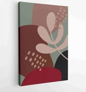 Canvas schilderij - Earth tone background foliage line art drawing with abstract shape and watercolor 3 -    – 1914436876 - 80*60 Vertical