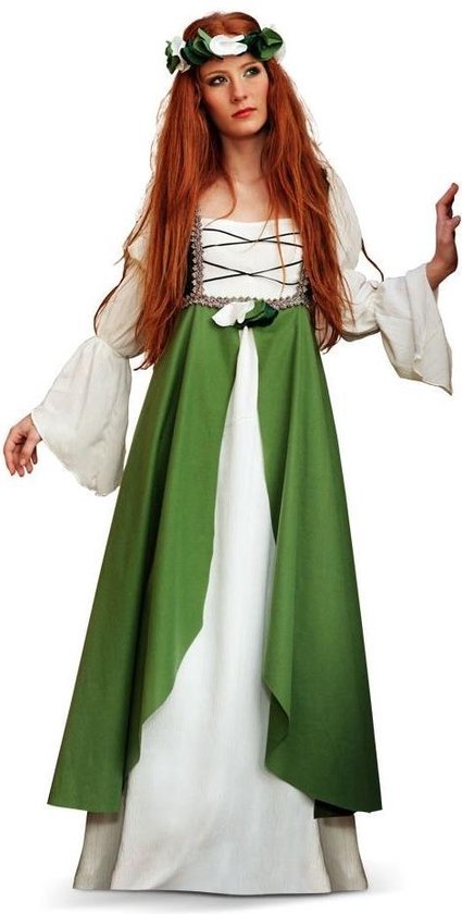 Limit - Middeleeuwen & Renaissance Kostuum - Betoverende Middeleeuwse Spookjes Bos Prinses - Vrouw - groen,wit / beige - Maat 54 - Carnavalskleding - Verkleedkleding