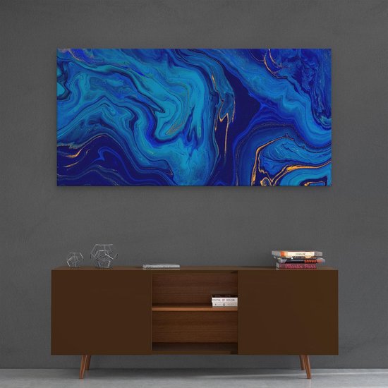 Artaza - Peinture sur toile - Art abstrait - Blauw avec Peinture dorée - 120 x 60 - Groot - Photo sur toile - Impression sur toile
