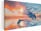 Artaza Canvas Schilderij Groep Dolfijnen Springen uit het Water - 100x50 - Groot - Foto Op Canvas - Canvas Print