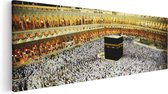 Artaza Canvas Schilderij Zwarte Steen in Mekka met Biddende Moslims - 120x40 - Groot - Foto Op Canvas - Canvas Print