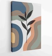 Canvas schilderij - Earth tone background foliage line art drawing with abstract shape and watercolor 1 -    – 1919347634 - 80*60 Vertical