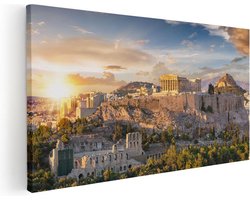 Artaza Canvas Schilderij Akropolis - 60x30 cm - Wanddecoratie Griekenland - Muurdecoratie Stad - Kamer Accessoires Zonsondergang