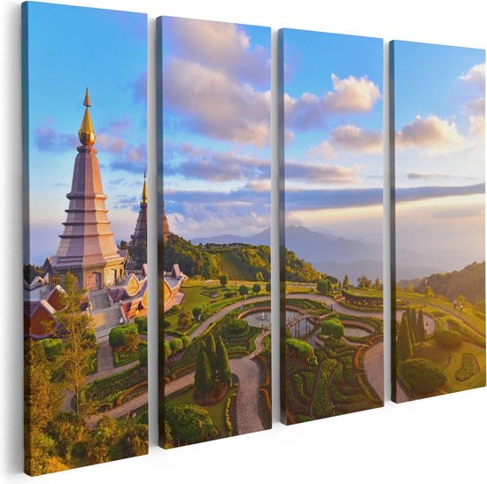 Artaza Canvas Schilderij Vierluik Pagode Tempels in de Inthanon Berg in Thailand - 80x60 - Foto Op Canvas - Canvas Print