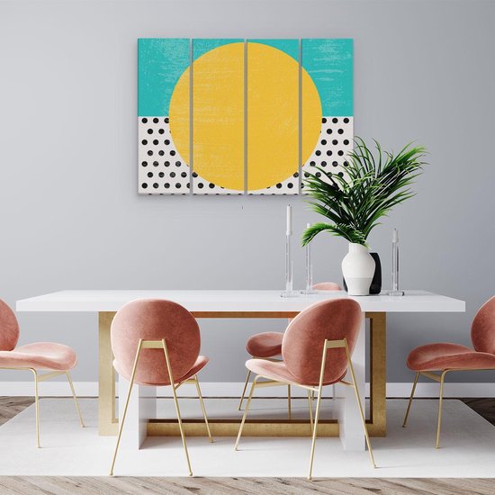 Artaza - Quadriptyque de peinture sur toile - Art abstrait - Soleil avec des points noirs - 80x60 - Photo sur toile - Impression sur toile