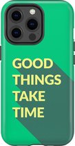 Apple iPhone 13 Pro Telefoonhoesje - Extra Stevig Hoesje - 2 lagen bescherming - Met Quote - Good Things - Groen