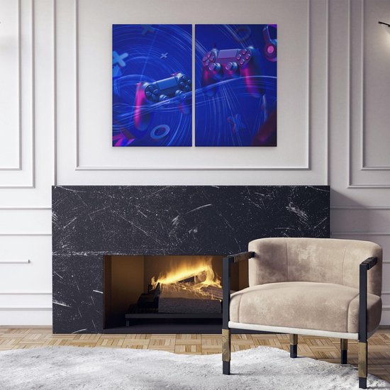 Artaza - Diptyque de peinture sur toile - Deux Manettes de Gaming - Jeux - 80x60 - Photo sur toile - Impression sur toile